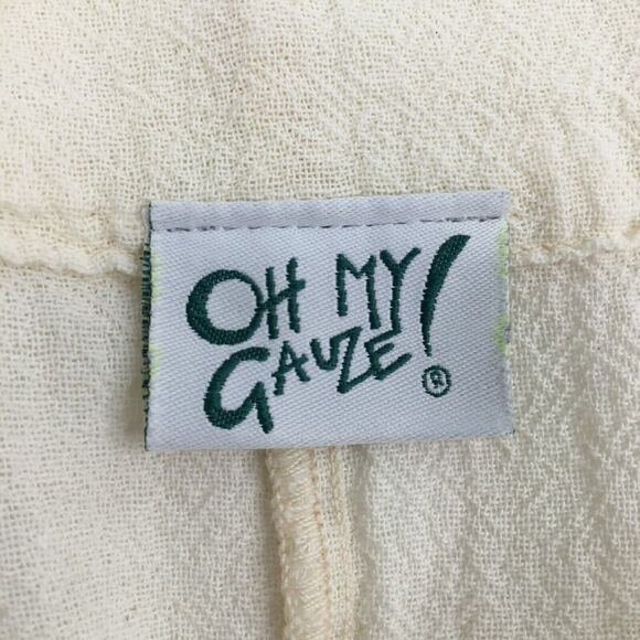 Oh My Gauze! Blouse Top Cream One Size Full Figure Patch Pocket Pearl Button - Picture 13 of 16